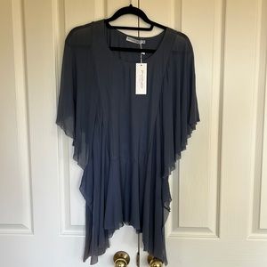 Super sexy slate blue blouse with flowing bodice and sleeves